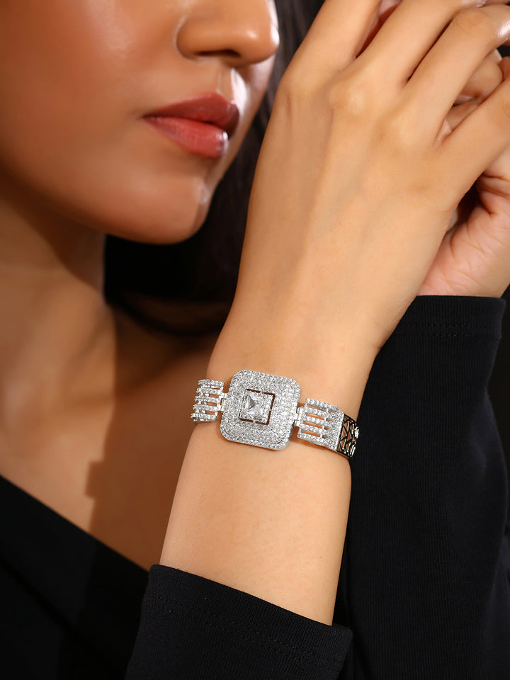 Priyaasi Geometrical AD Silver Plating Fancy Adjustable Bracelet