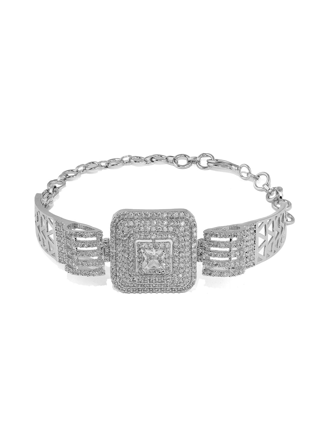 Priyaasi Geometrical AD Silver Plating Fancy Adjustable Bracelet