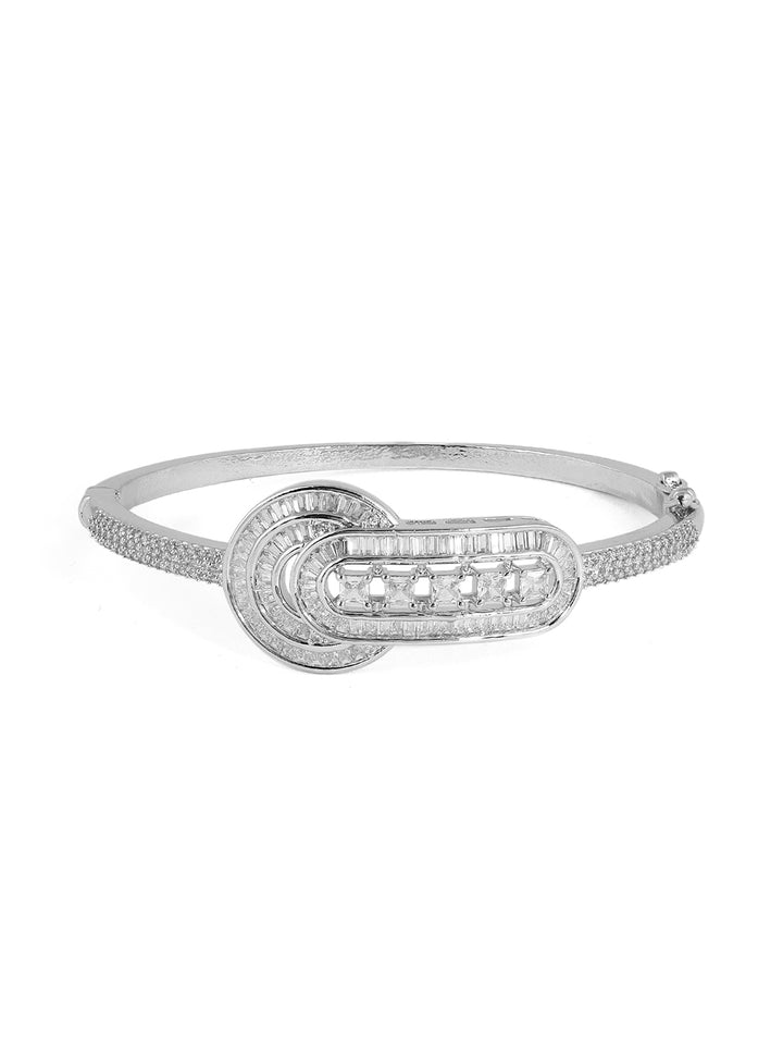 Priyaasi Fancy Rhinestones AD Silver Plating Kada Style Bracelet