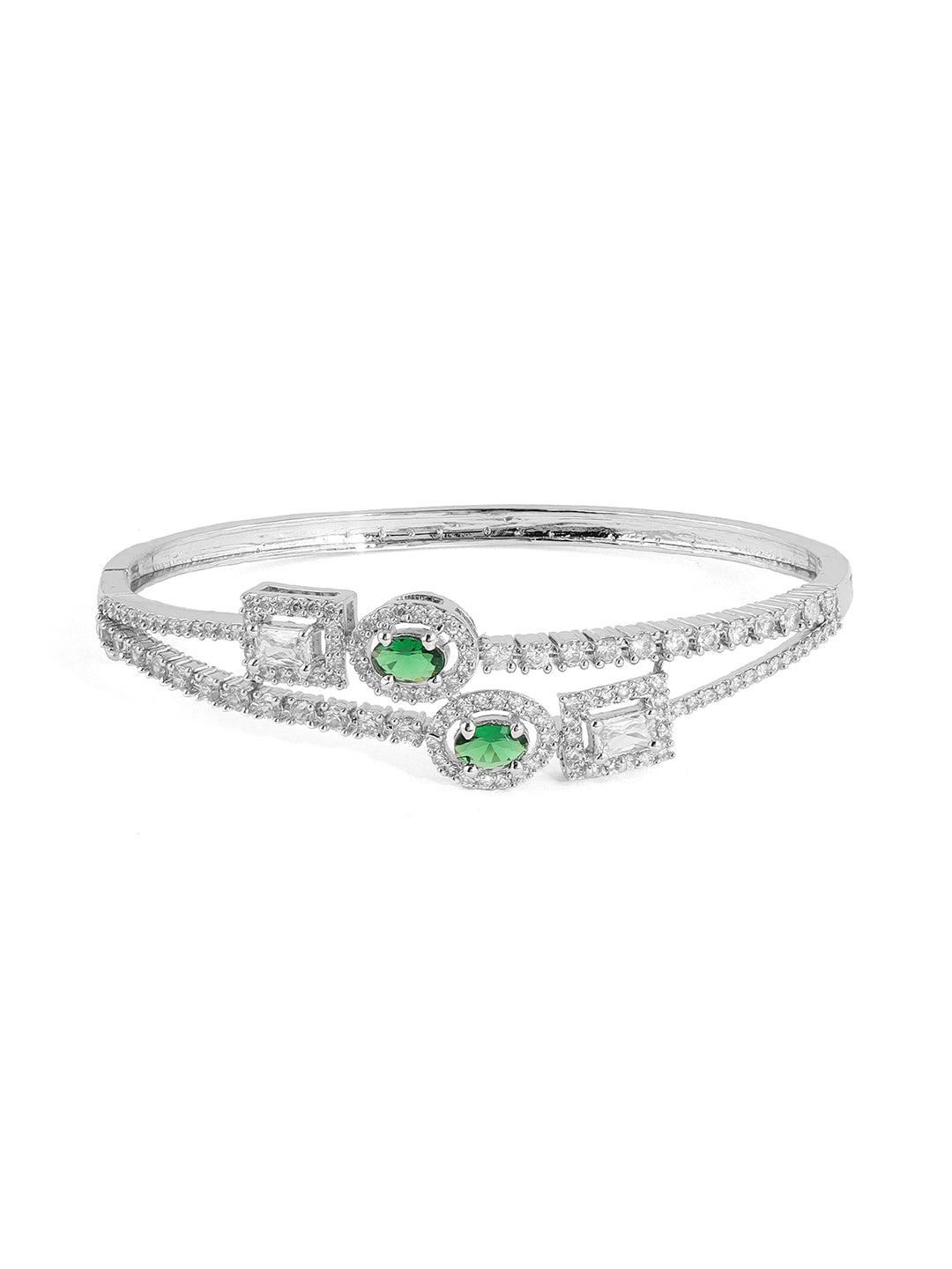 Priyaasi Emerald Elegance AD Silver Plating Geometrical Fancy Kada Bracelet