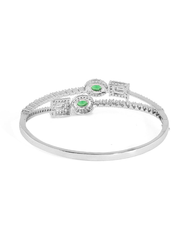 Priyaasi Emerald Elegance AD Silver Plating Geometrical Fancy Kada Bracelet