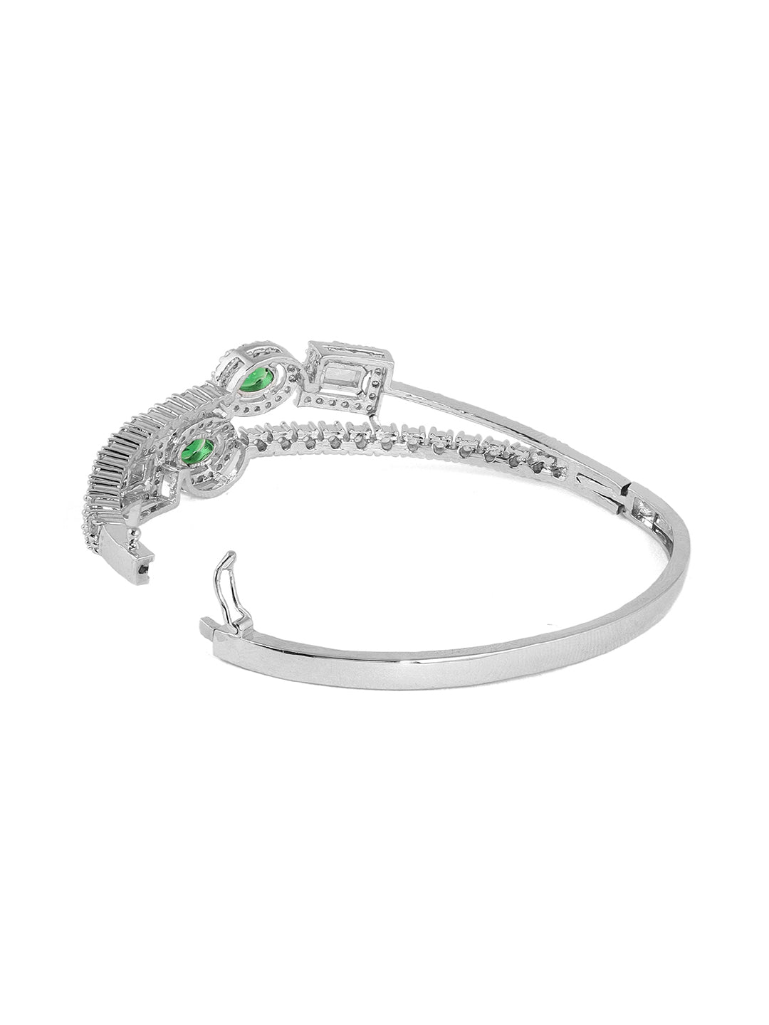 Priyaasi Emerald Elegance AD Silver Plating Geometrical Fancy Kada Bracelet