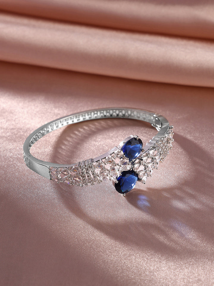 Priyaasi Blue Stones AD Statement Elegance Silver Plating Kada Bracelet