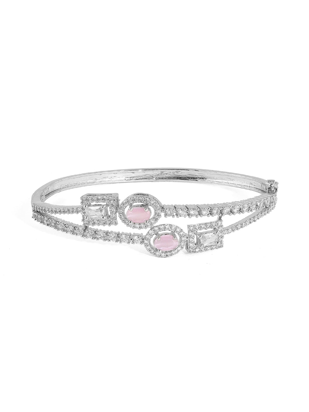 Priyaasi Pink AD Stones Geometrical Design Silver Plating Elegance kada Bracelet