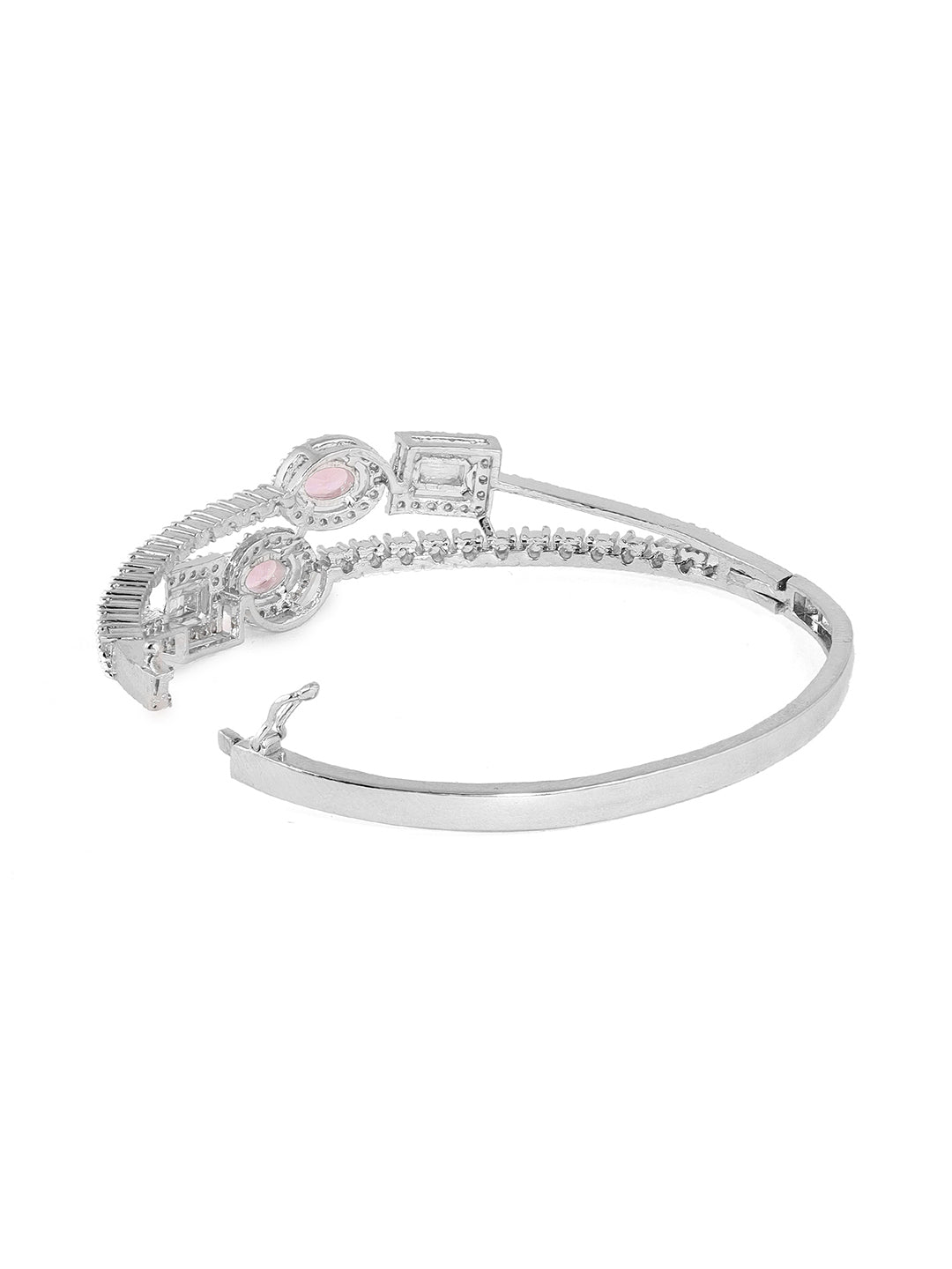 Priyaasi Pink AD Stones Geometrical Design Silver Plating Elegance kada Bracelet