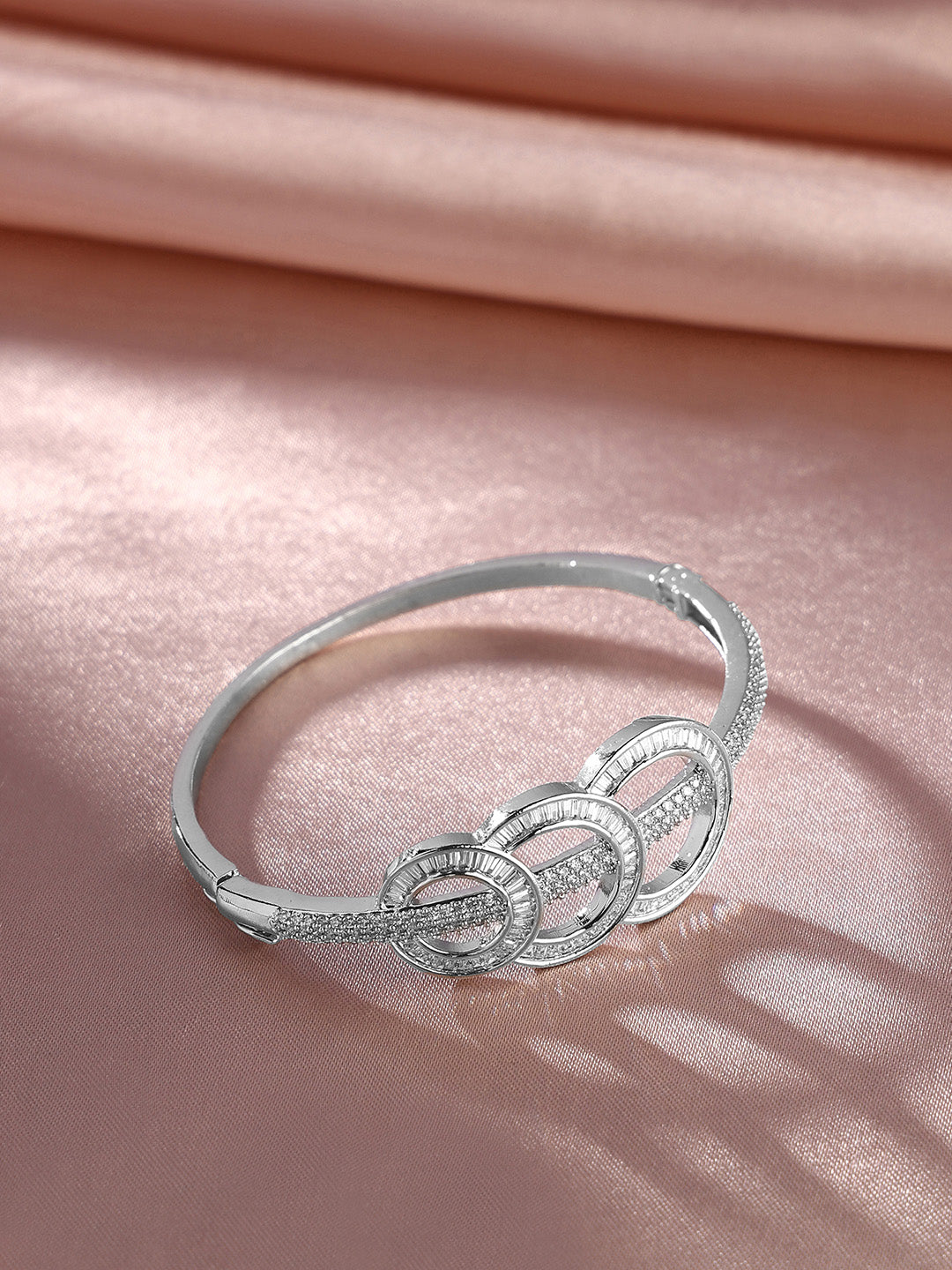 Priyaasi Rhinestone AD Geometrical Pattern Silver Plating Elegant Kada Bracelet