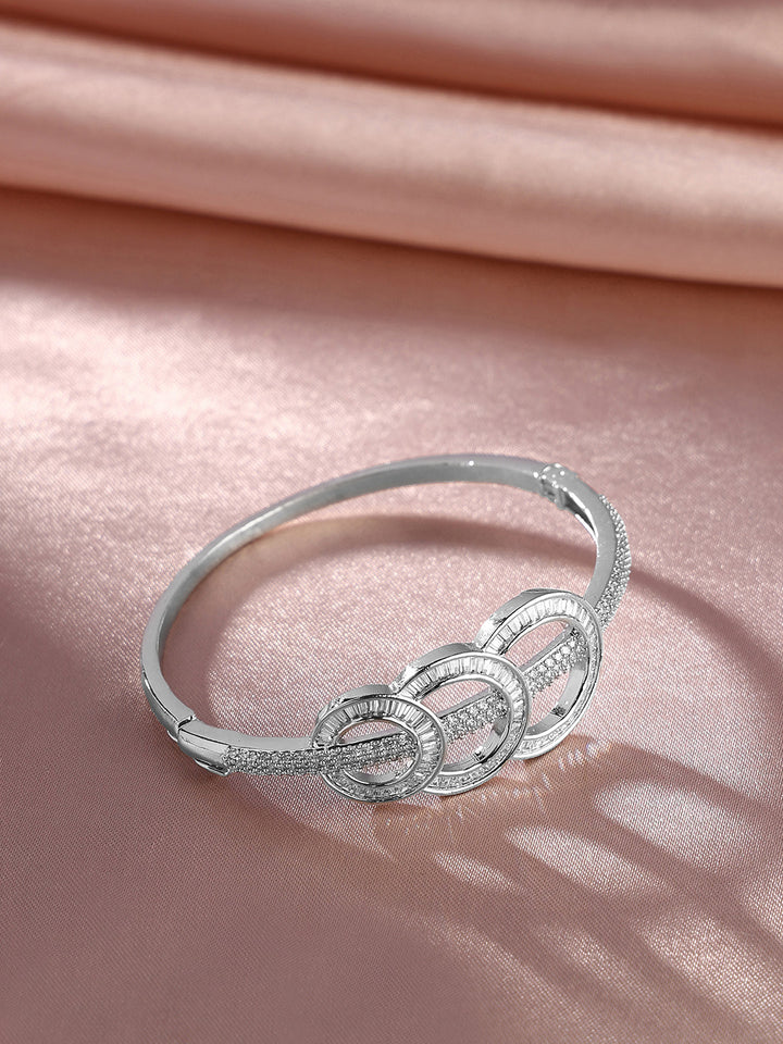 Priyaasi Rhinestone AD Geometrical Pattern Silver Plating Elegant Kada Bracelet