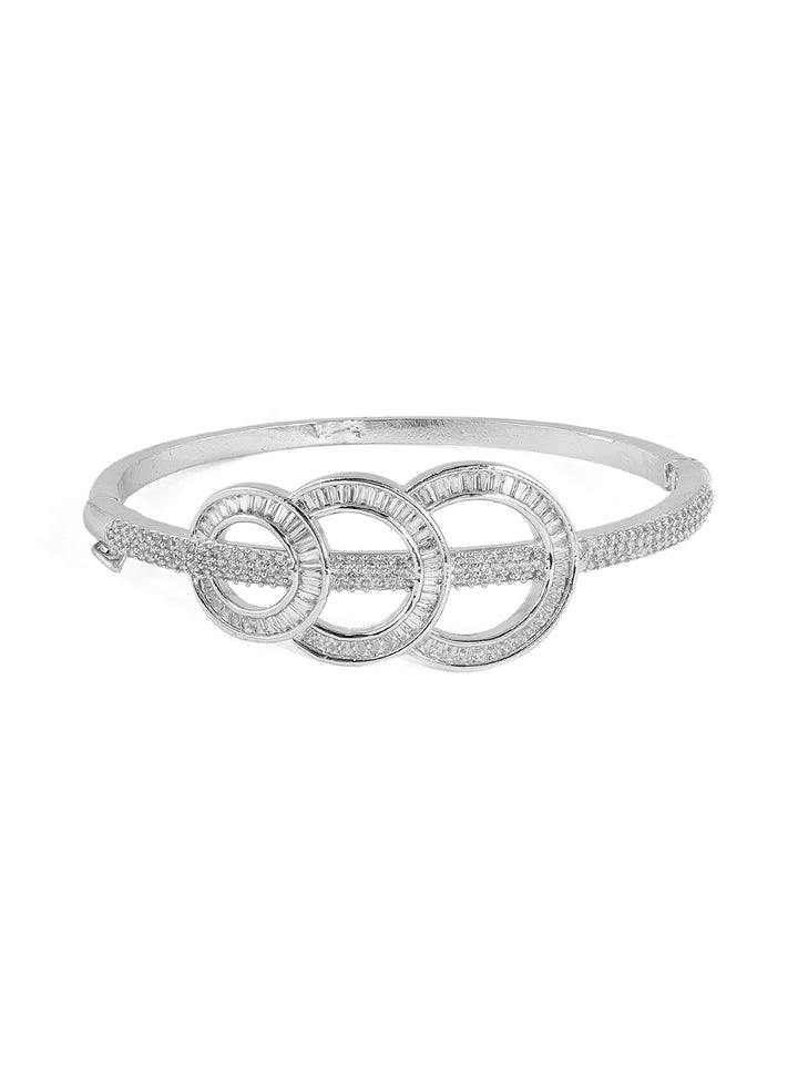 Priyaasi Rhinestone AD Geometrical Pattern Silver Plating Elegant Kada Bracelet