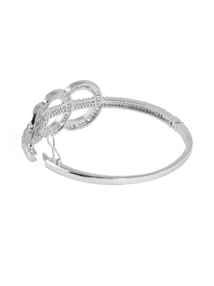 Priyaasi Rhinestone AD Geometrical Pattern Silver Plating Elegant Kada Bracelet