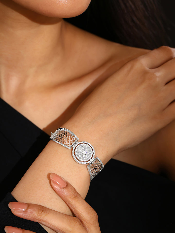 Priyaasi Silver Plating AD Geometry Style Adjustable Bracelet