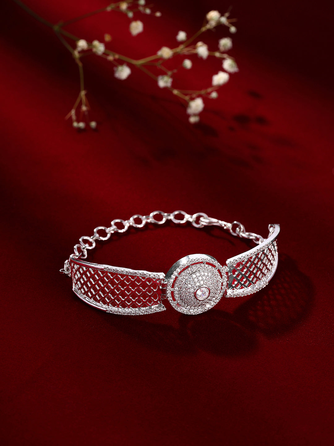 Priyaasi Silver Plating AD Geometry Style Adjustable Bracelet