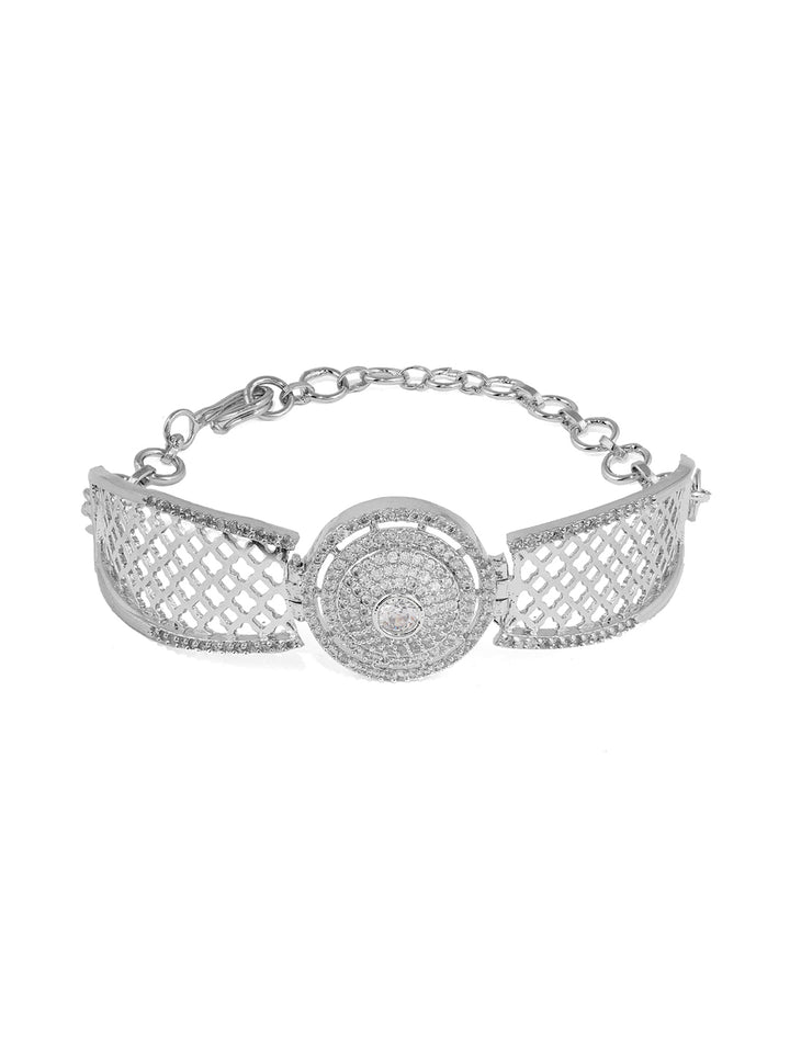 Priyaasi Silver Plating AD Geometry Style Adjustable Bracelet