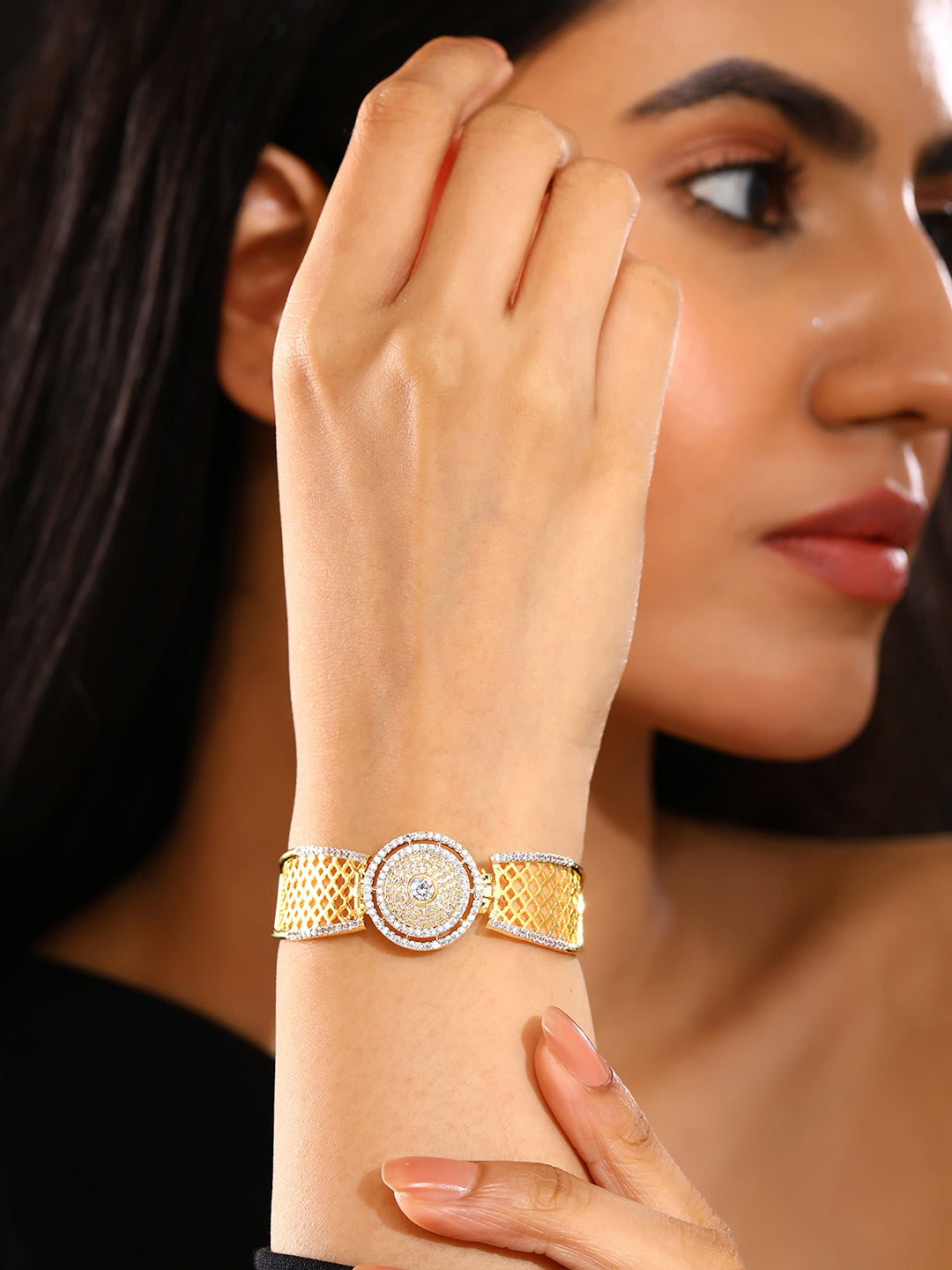 Priyaasi Gold Plated Geometry Pattern AD Elegance Adjustable Bracelet