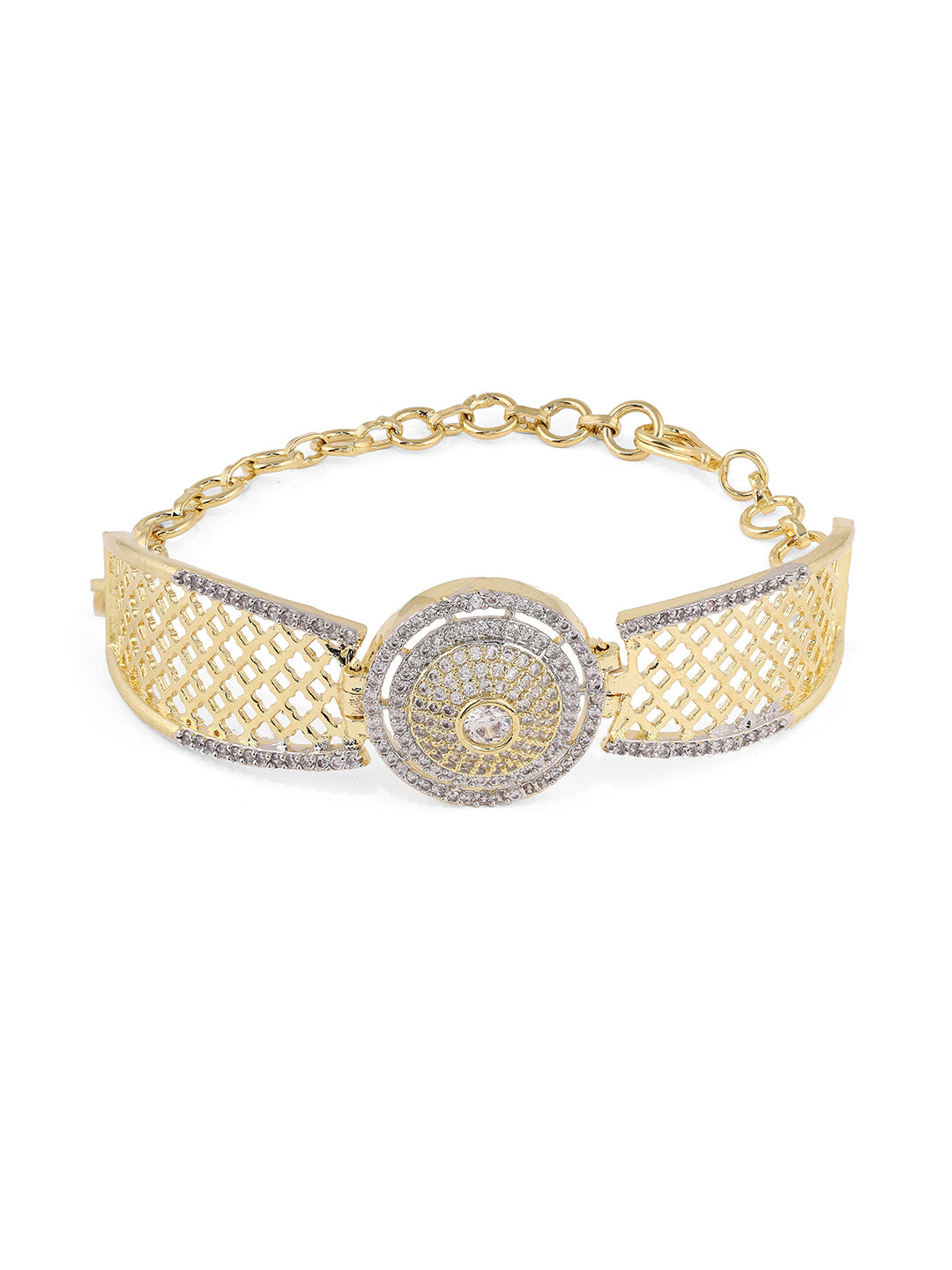 Priyaasi Gold Plated Geometry Pattern AD Elegance Adjustable Bracelet