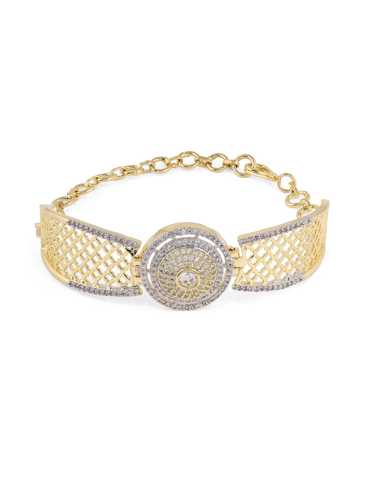 Priyaasi Gold Plated Geometry Pattern AD Elegance Adjustable Bracelet
