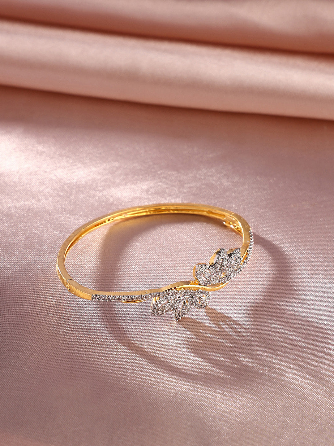 Priyaasi AD Twigs Palm Pattern Gold Plated Elegance Kada Bracelet