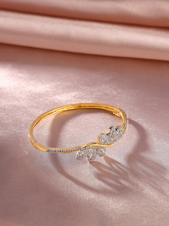 Priyaasi AD Twigs Palm Pattern Gold Plated Elegance Kada Bracelet