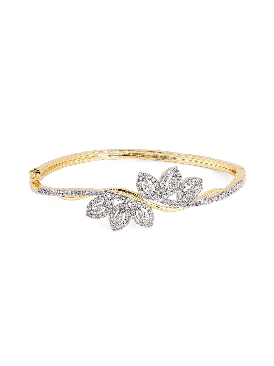 Priyaasi AD Twigs Palm Pattern Gold Plated Elegance Kada Bracelet