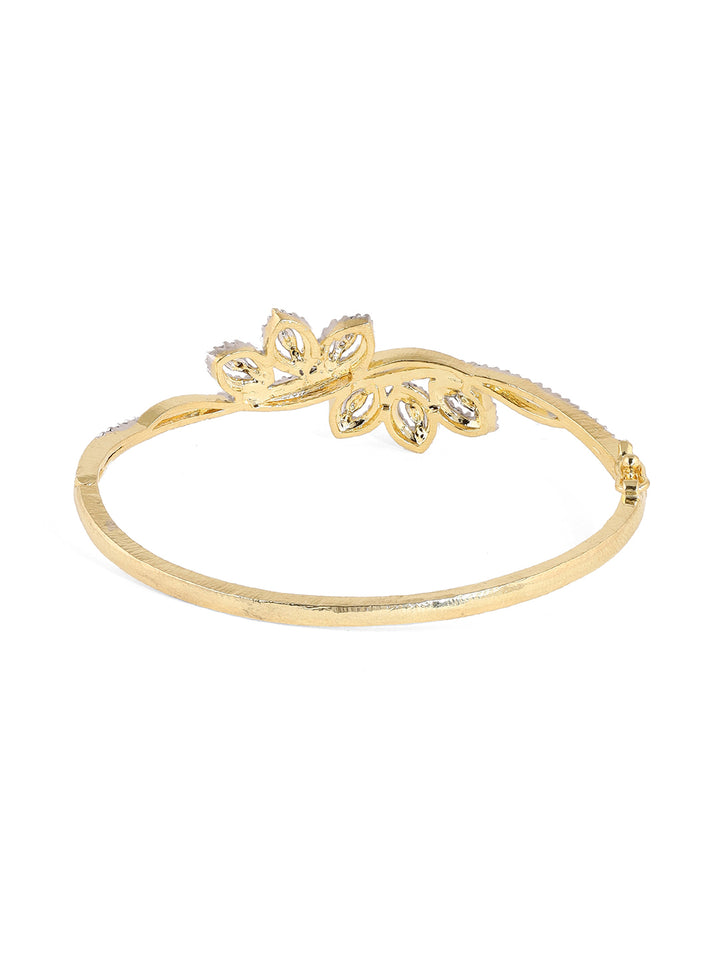 Priyaasi AD Twigs Palm Pattern Gold Plated Elegance Kada Bracelet