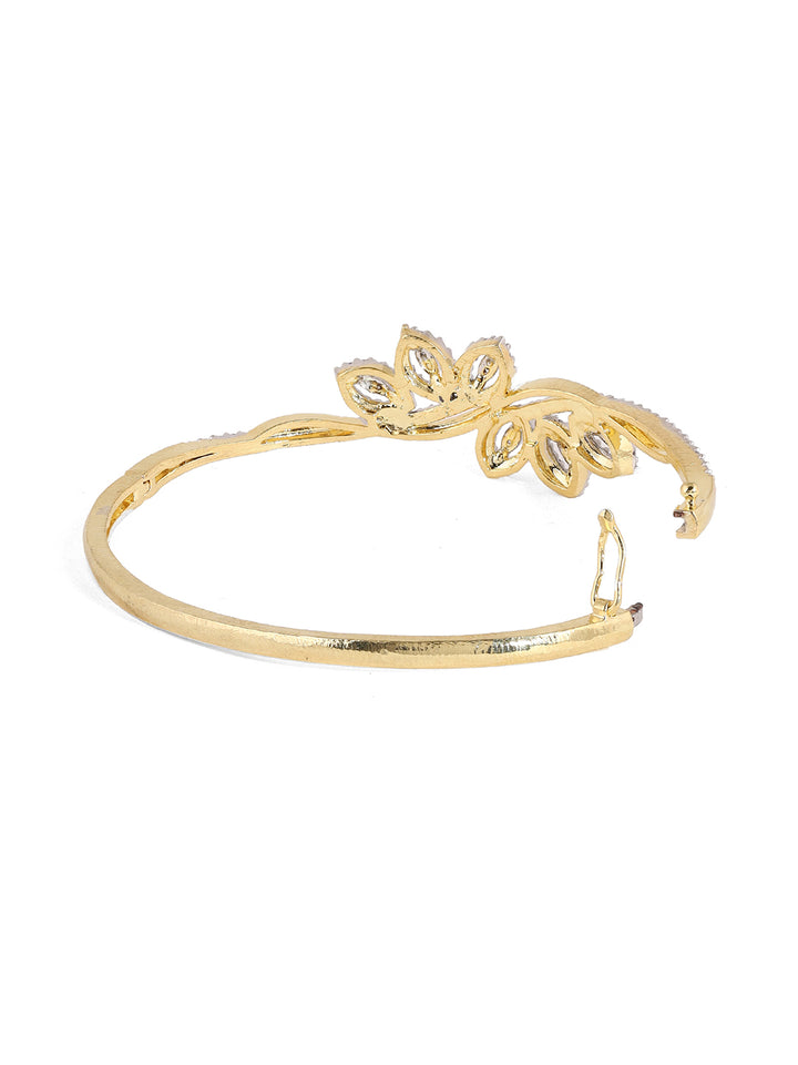Priyaasi AD Twigs Palm Pattern Gold Plated Elegance Kada Bracelet