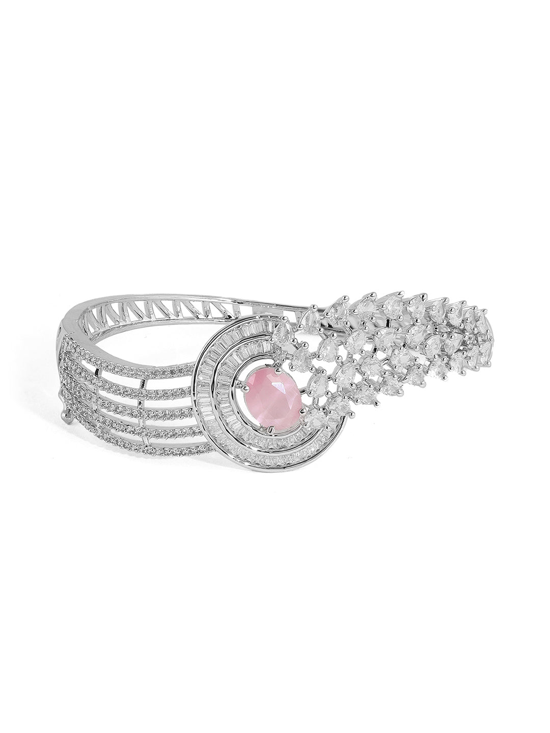 Priyaasi Pink Rhinestone Elegance Statement Elegance Kada Bracelet
