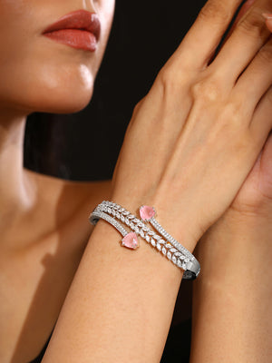 Priyaasi Pink Drop AD Statement Silver Plating Elegant Kada Bracelet