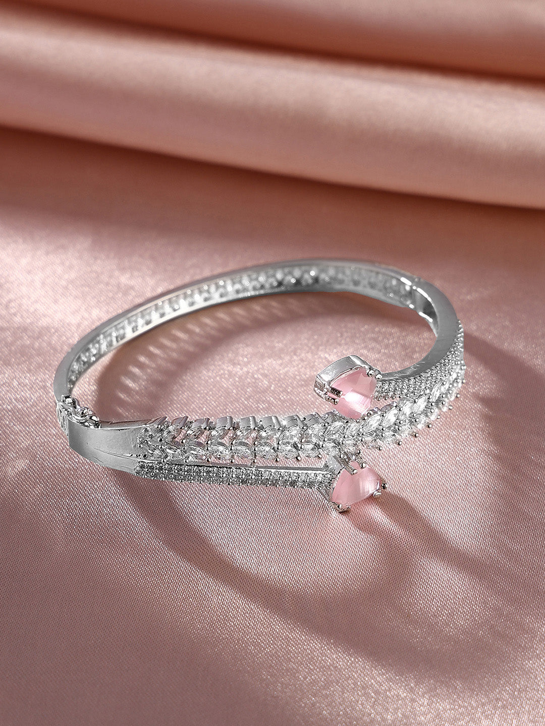 Priyaasi Pink Drop AD Statement Silver Plating Elegant Kada Bracelet