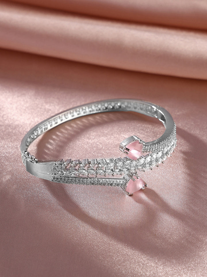 Priyaasi Pink Drop AD Statement Silver Plating Elegant Kada Bracelet