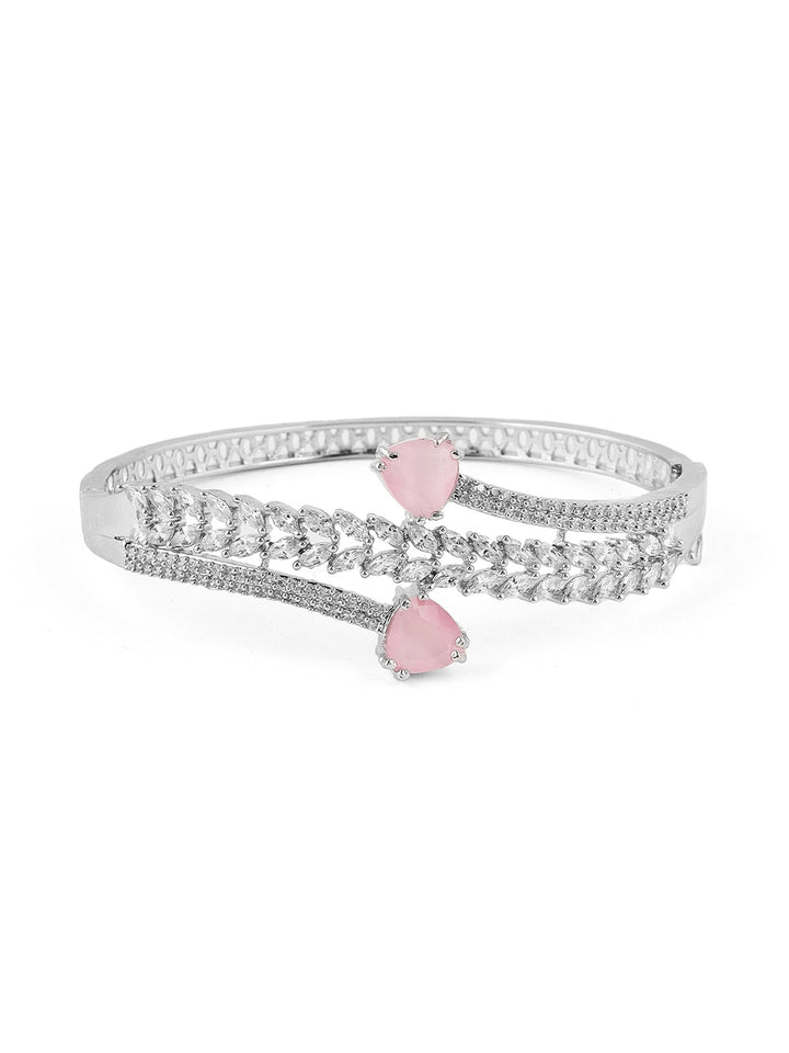 Priyaasi Pink Drop AD Statement Silver Plating Elegant Kada Bracelet