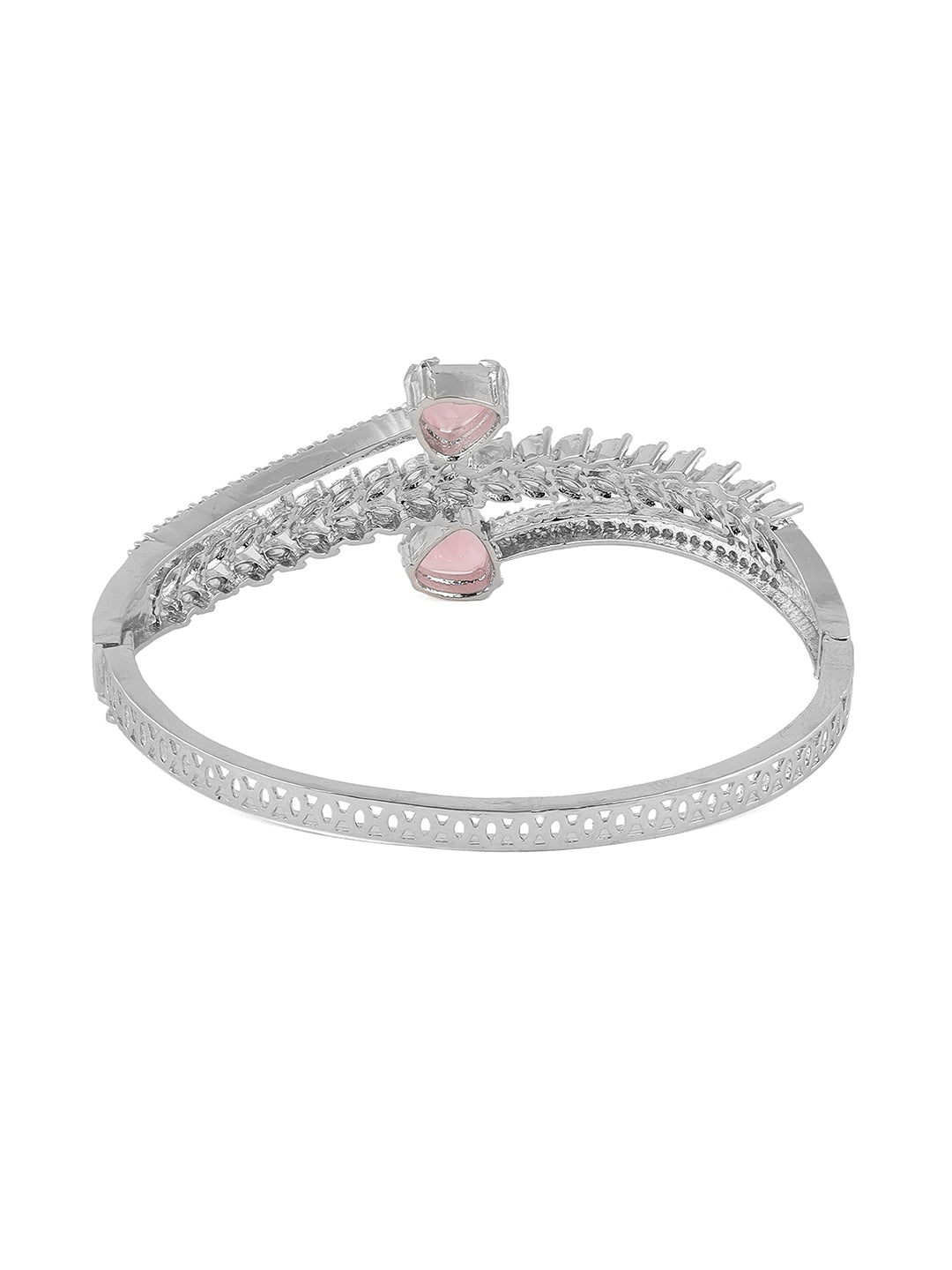 Priyaasi Pink Drop AD Statement Silver Plating Elegant Kada Bracelet