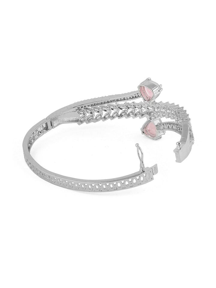 Priyaasi Pink Drop AD Statement Silver Plating Elegant Kada Bracelet