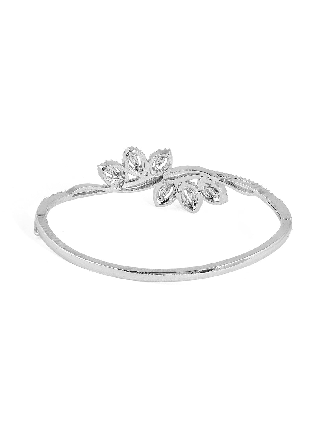 Priyaasi Leaf Pattern AD Silver Plating Fancy Statement Kada Bracelet