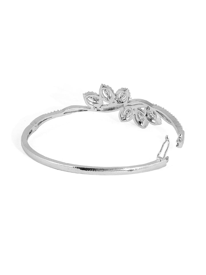 Priyaasi Leaf Pattern AD Silver Plating Fancy Statement Kada Bracelet
