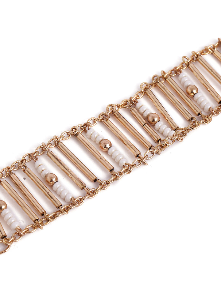Statement Elegance Pearls Gold Plated Adjustable Bracelet