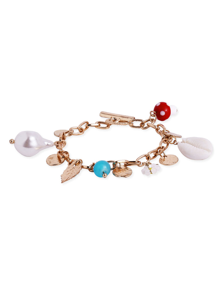 Fancy Gold Plated Chain Pattern Hangings Adjustable Bracelet
