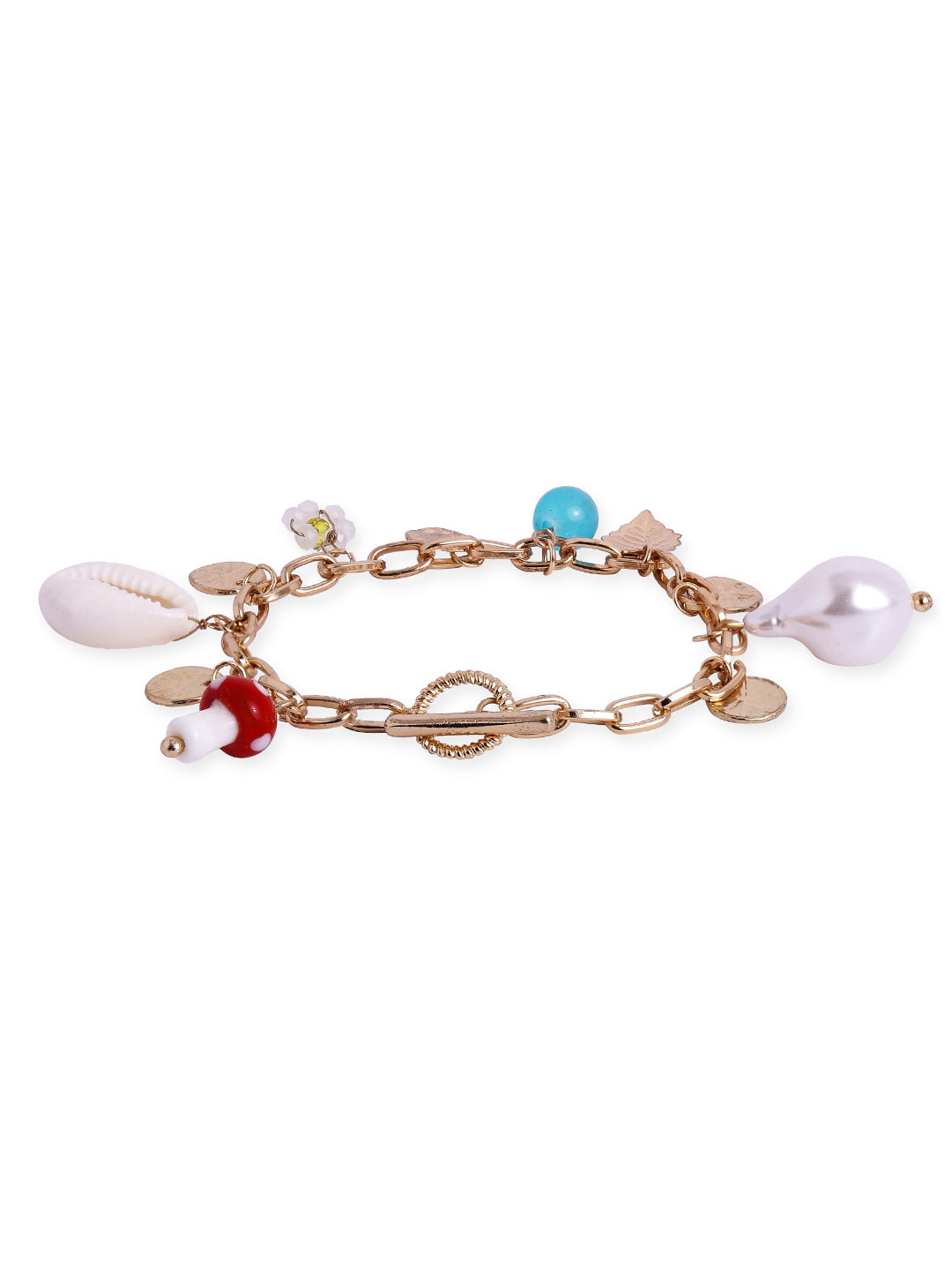 Fancy Gold Plated Chain Pattern Hangings Adjustable Bracelet