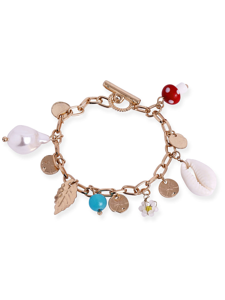 Fancy Gold Plated Chain Pattern Hangings Adjustable Bracelet