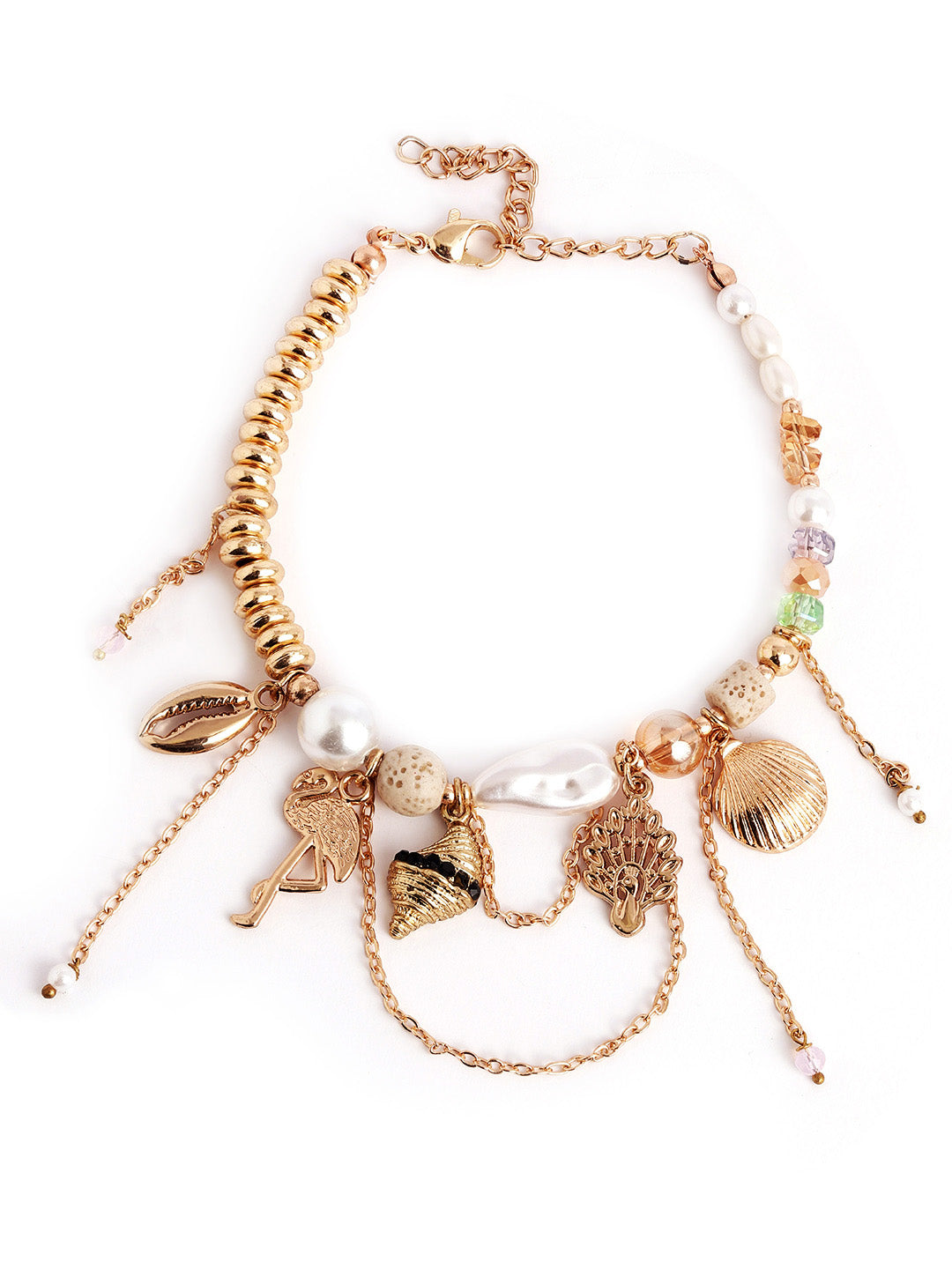 Gold Plated Pearl Chunky Hanging Statement Elegance Adjustable Bracelet