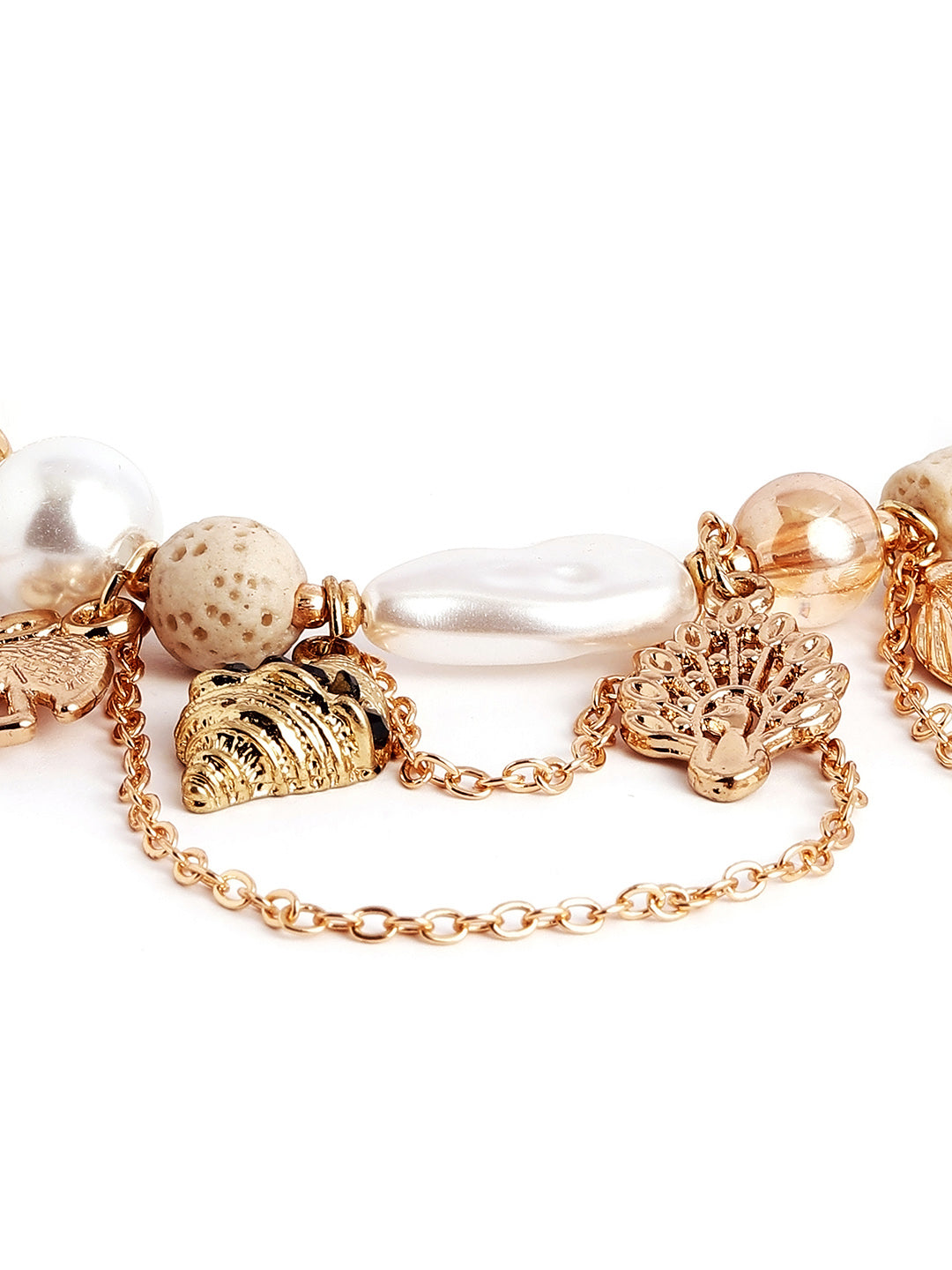 Gold Plated Pearl Chunky Hanging Statement Elegance Adjustable Bracelet