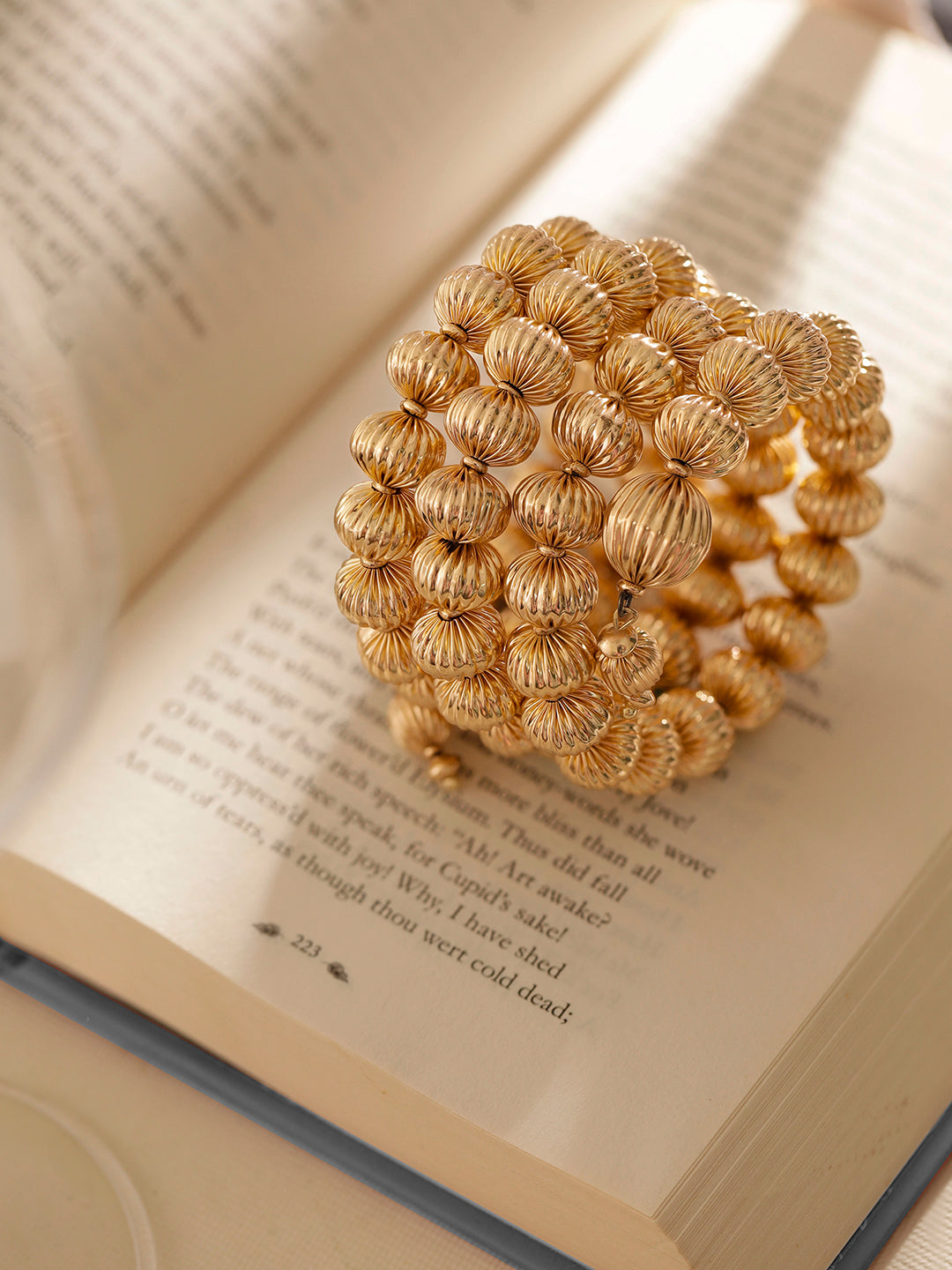 Gold Ball Flexible Layered Gold Plated Contemporary Bracelet