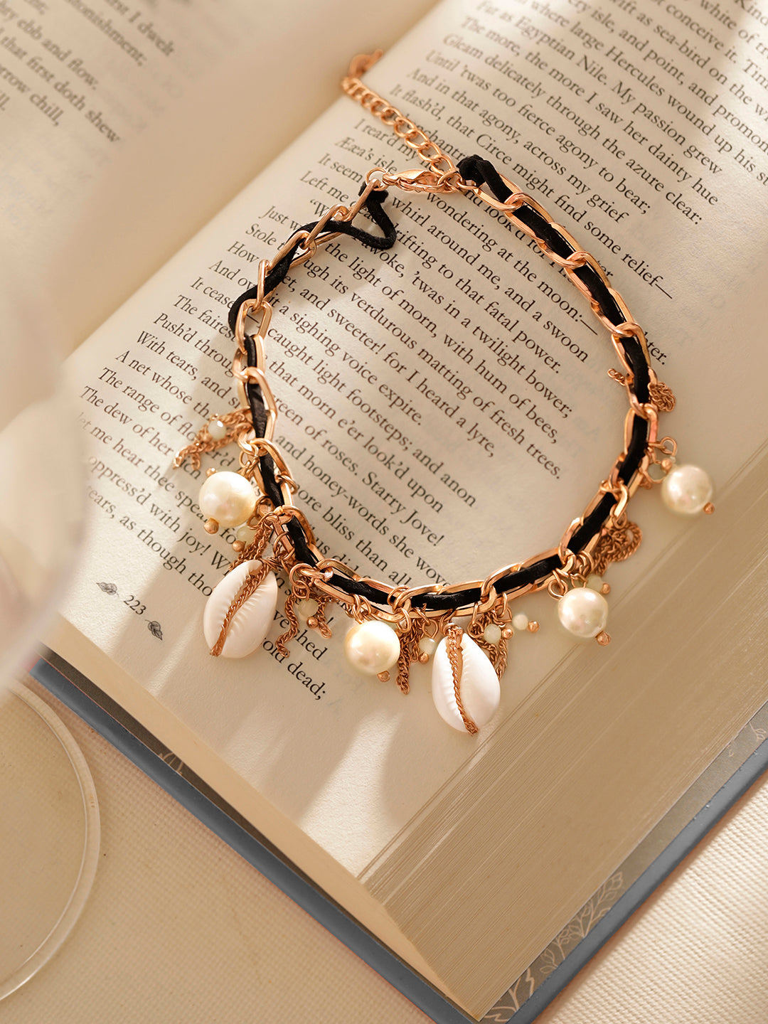 Pearl Sea Shell Chain Pattern Gold Plated Elegant Bracelet
