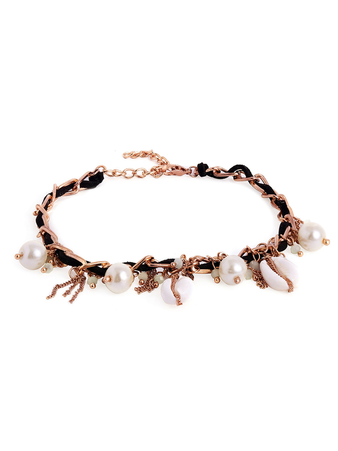 Pearl Sea Shell Chain Pattern Gold Plated Elegant Bracelet