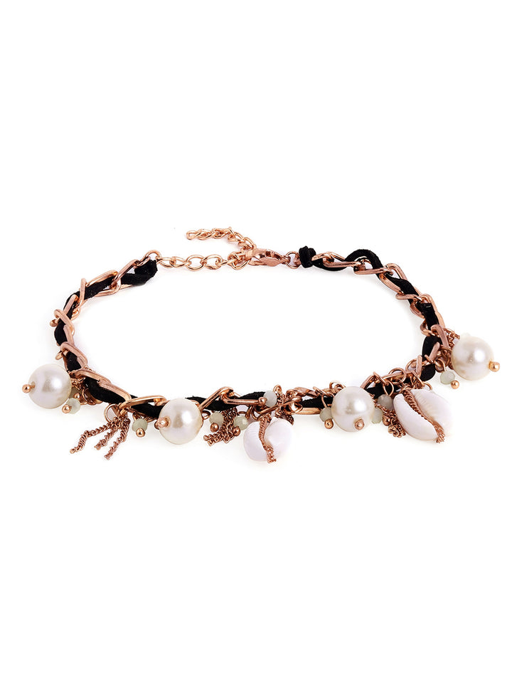 Pearl Sea Shell Chain Pattern Gold Plated Elegant Bracelet