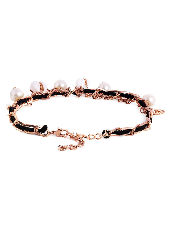 Pearl Sea Shell Chain Pattern Gold Plated Elegant Bracelet