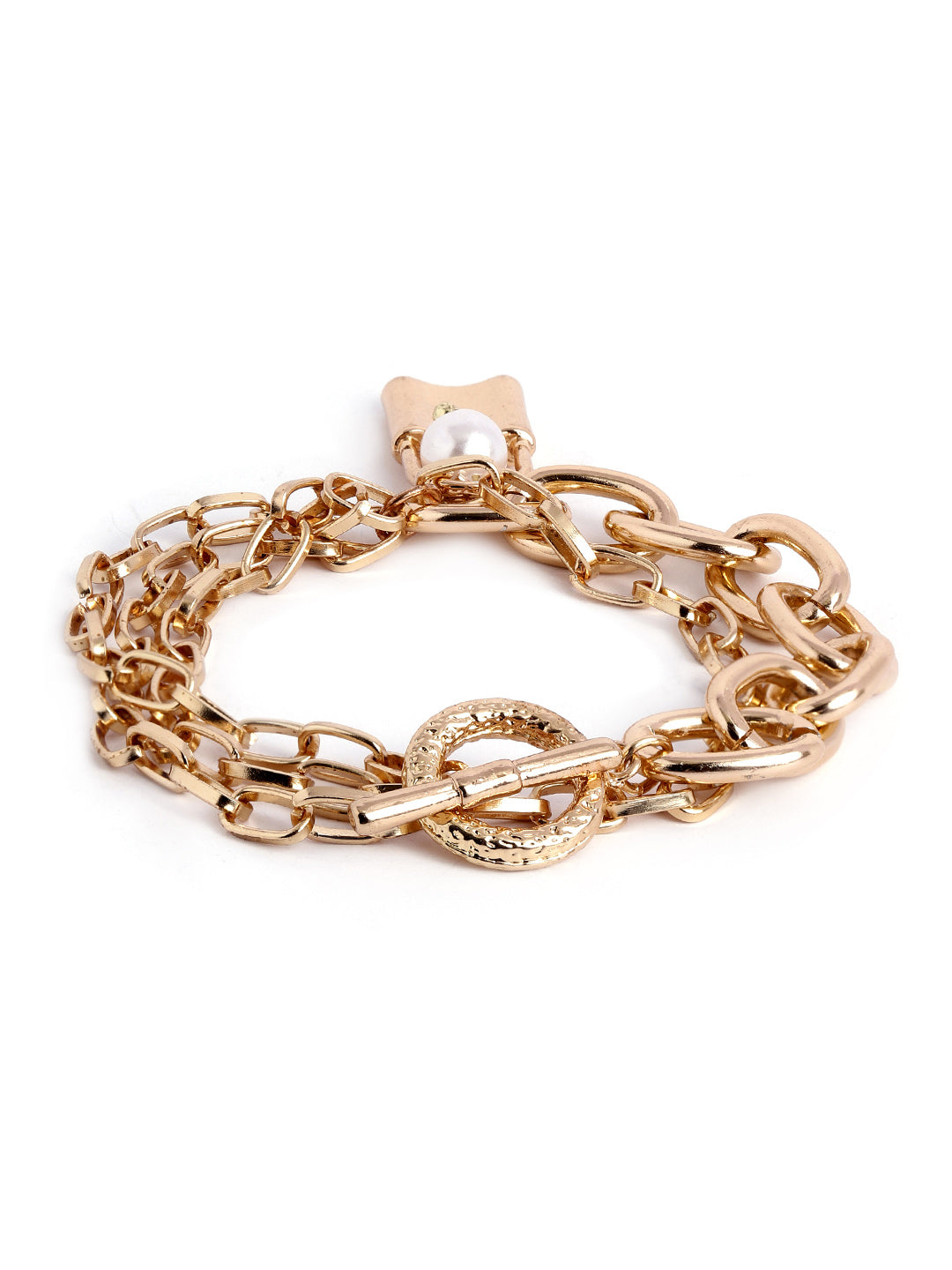 Chunky Chain with Lock Pendant Gold Plated Contemporary Bracelet