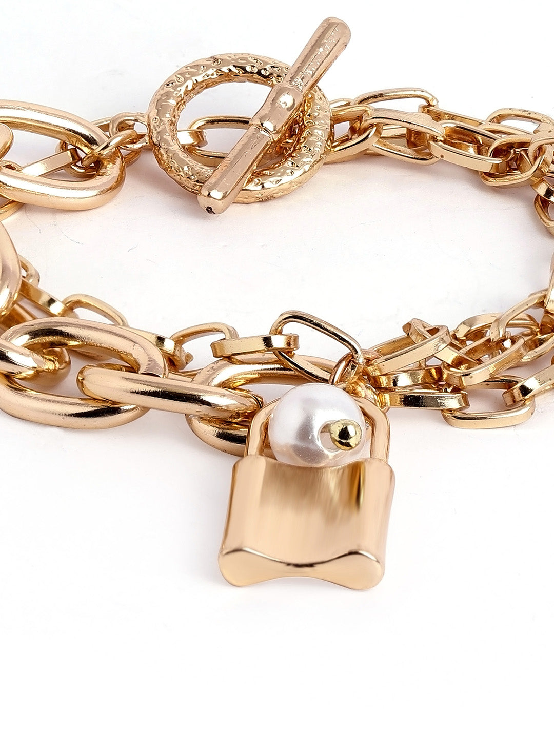 Chunky Chain with Lock Pendant Gold Plated Contemporary Bracelet