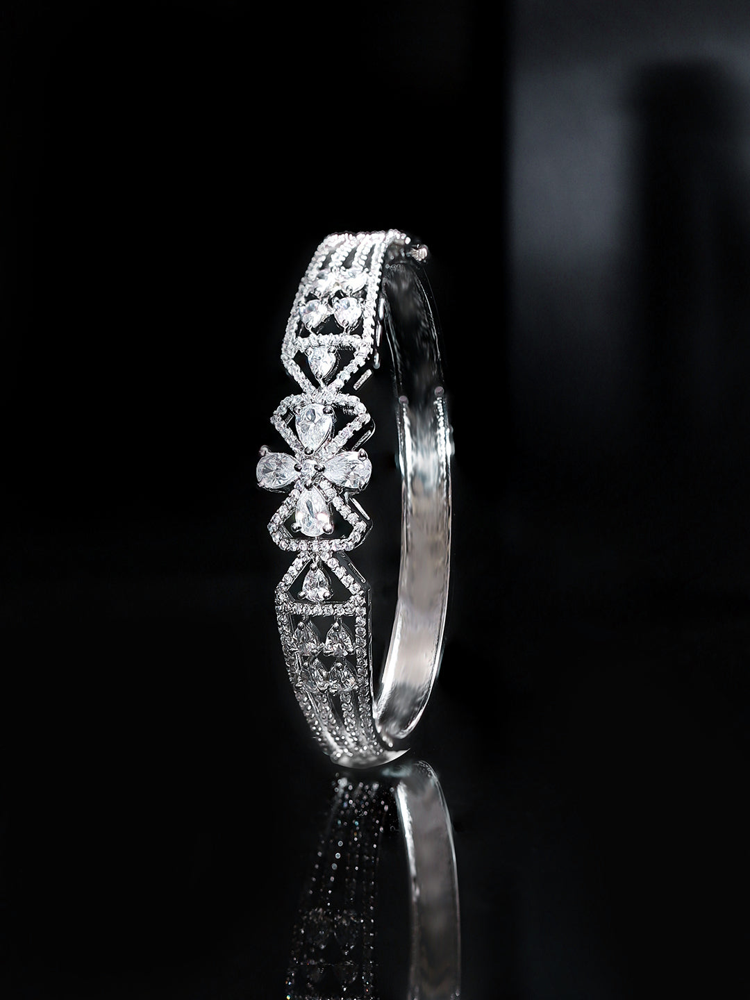 Statement Bow AD Whitestoned Silver Plated Bracelet
