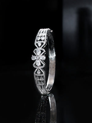 Statement Bow AD Whitestoned Silver Plated Bracelet