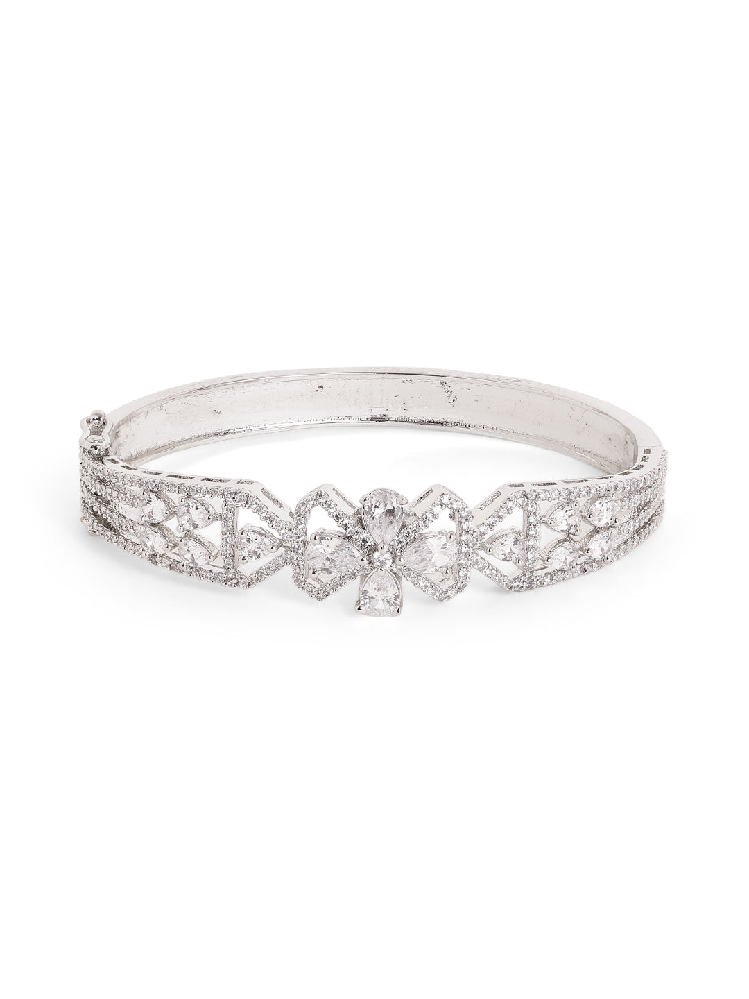 Statement Bow AD Whitestoned Silver Plated Bracelet