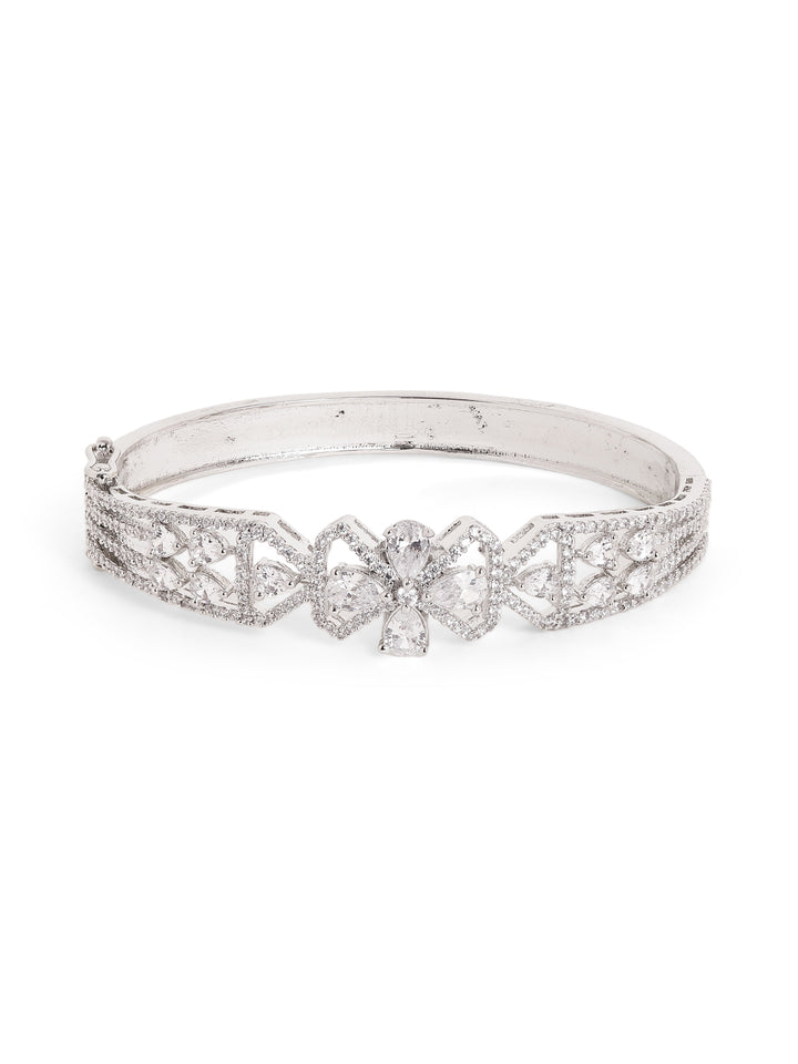 Statement Bow AD Whitestoned Silver Plated Bracelet